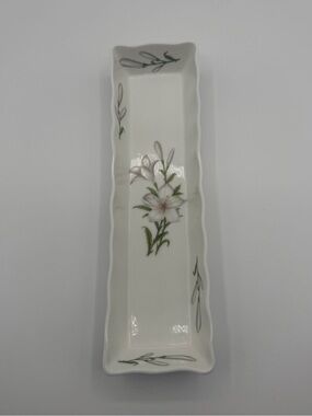 Vintage Shafford Fine Bone China White Lily Olive Tray Trinket Dish Hand Painted